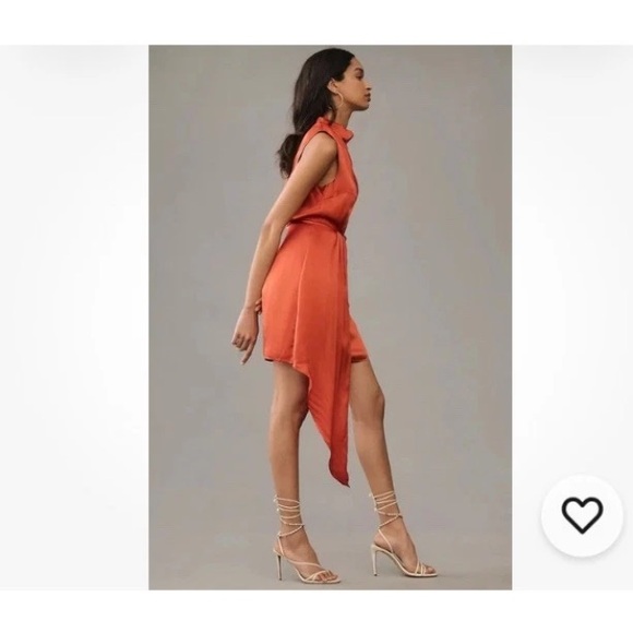 Anthropologie Women’s 6 Mock-Neck Draped Silk Sleeveless Dress In Baked Paprika. - Picture 3 of 12